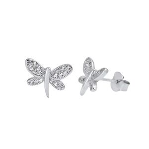Sterling Silver Dragonfly Stud Earrings with CZ